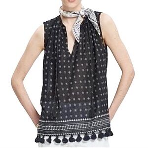 MADEWELL Tassel Hem Tie Front Top Bandana Print 199% Cotton Navy & White Size S